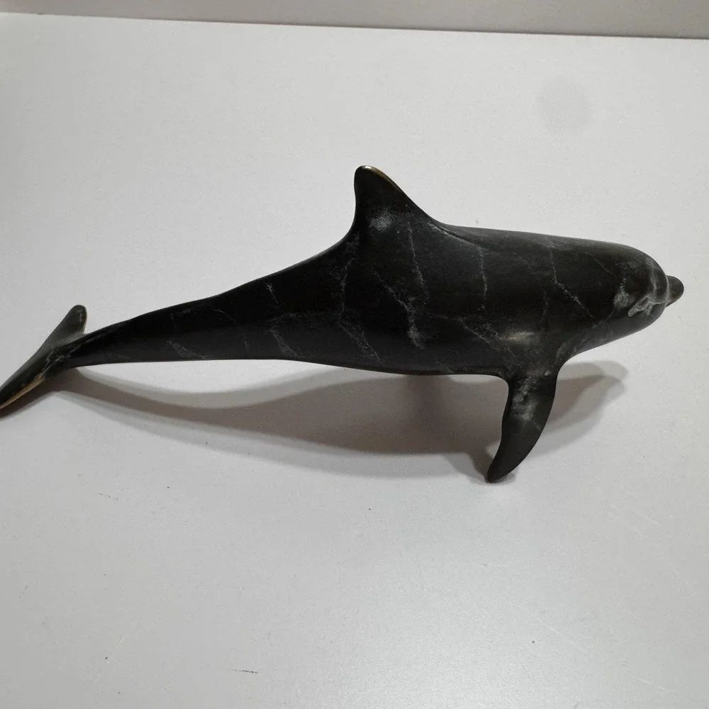 SPI San Pacific Int'l Brass Luck Of The Sea Dolphin Swimming Statue Figure Black